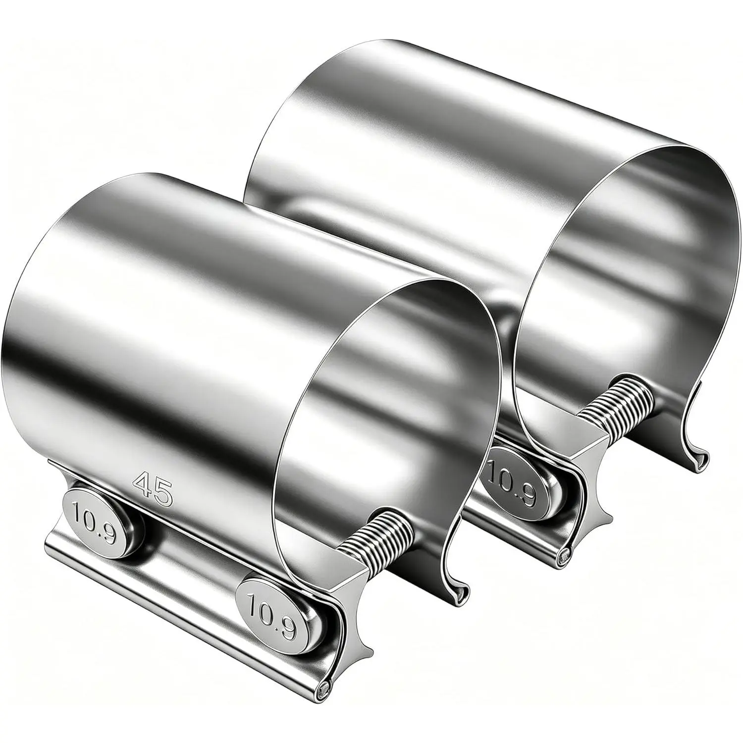 2PCS 1.75-Inch Butt Joint Stainless Steel Clamp Band - Universal Widening Clamp for Exhaust System Muffler Repair