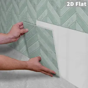 10PCS/Color Box GST Sage Green Vintage Stone Grain Herringbone PE Foam Tile Stickers, Waterproof Oilproof Shock & Wear Resistant, Peel & Stick on Smooth Surfaces for Bedroom Kitchen Bathroom School Office Home & Commercial Wall Renovation Decor