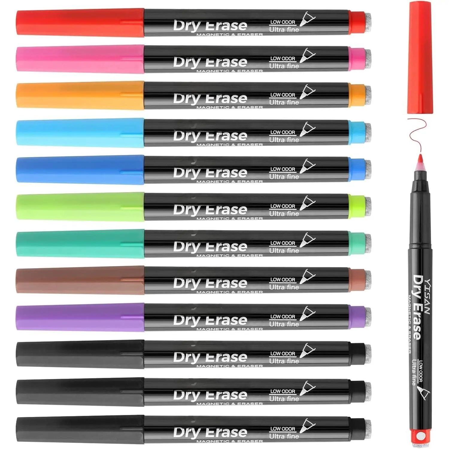 Dry Erase Markers,12 Colors, Ultra Fine Tip, 0.7mm | Extra Fine Point,  Whiteboard Markers with Erasers,Low Odor,12 Count,70566