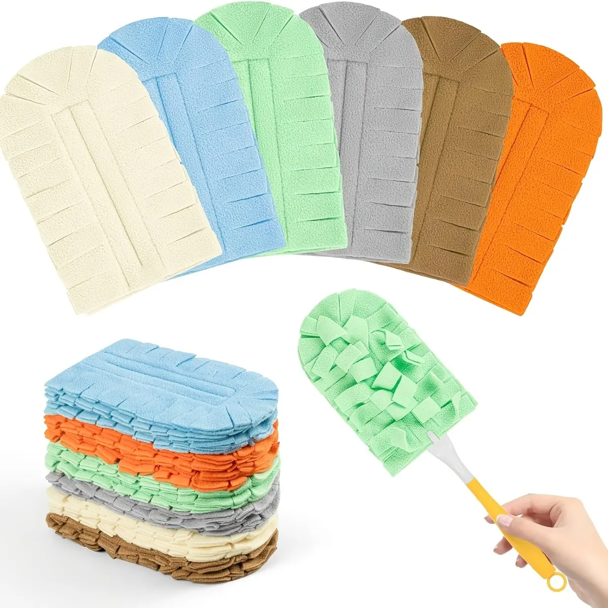 12 Pack Washable Microfiber Duster Refills with 1 Handle, Reusable 360 Degree Cleaning Dusting Pads for Ceiling Fan Window Blinds Furniture Car Morandi Colors