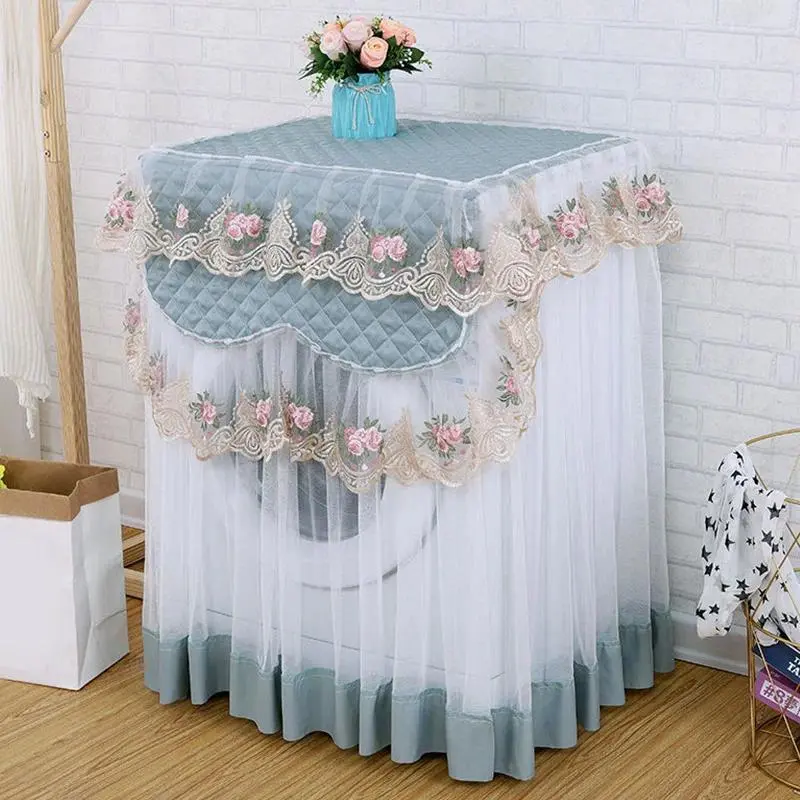 Lace Ruffle Washing Machine Cover Embroidery Floral Tulle Dust Cover Breathable Waterproof Protector Washing Machine Covers