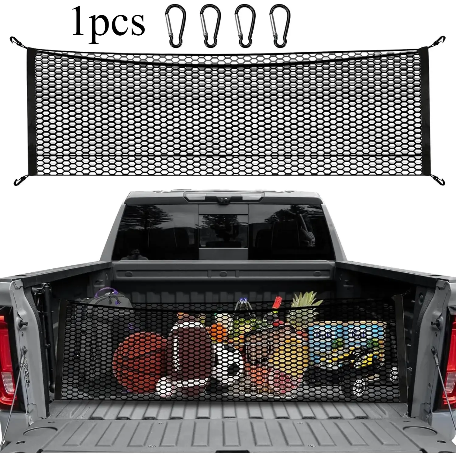Premium Truck Bed Cargo Net for Pickup Trucks - Trunk Organizer, Storage Mesh Net Compatible with Chevrolet Silverado, F150, GMC