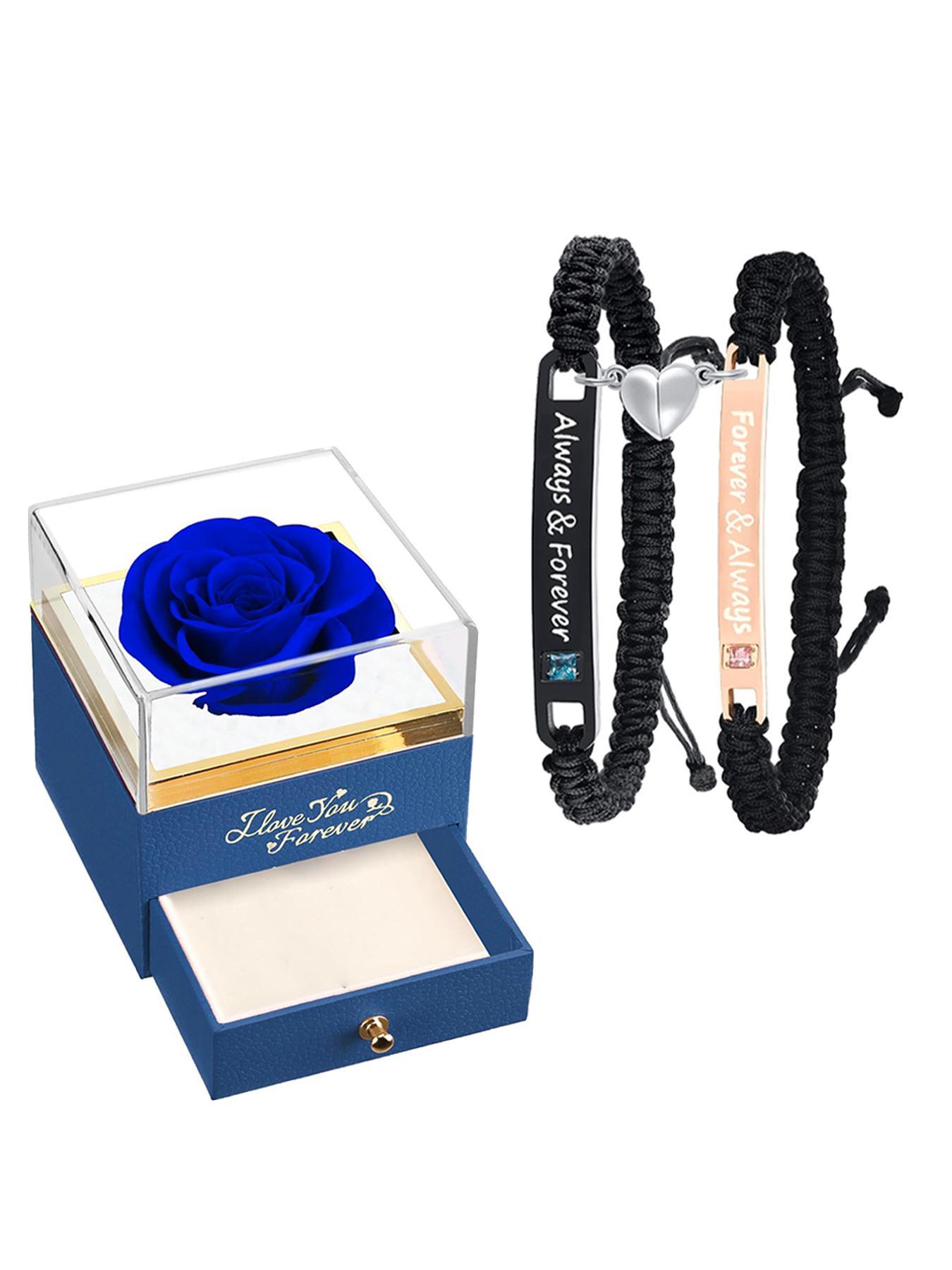 Braided Couple Matching Bracelet (2pcs/1 Set), Magnetic Heart & Letter Design Link Bracelet for Women & Men, Jewelry for Birthday Gift with Rose Box, Personalized Couples Bracelet, Adjustable Bracelets