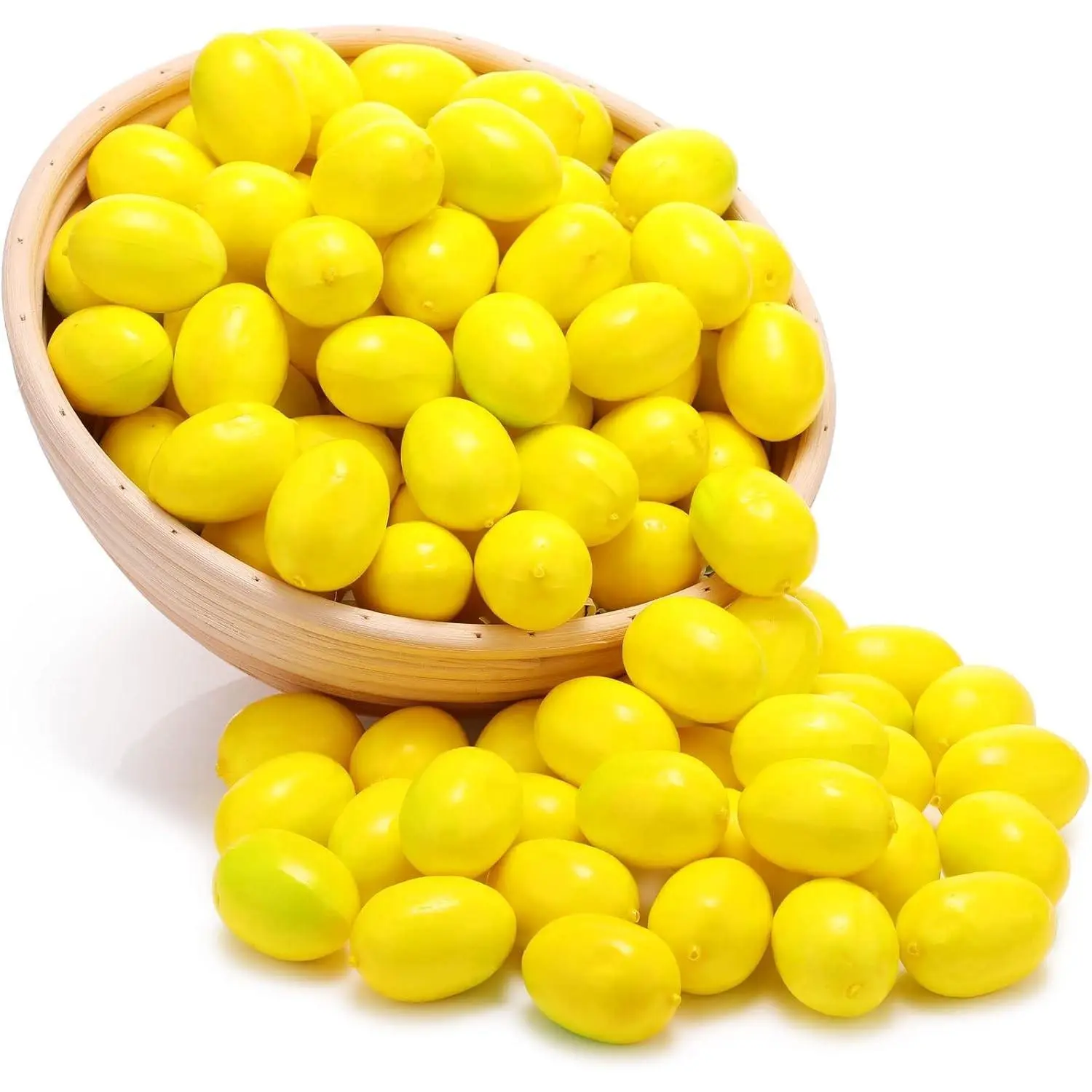 100 Pcs 1.2"x1.8" Lifelike Plastic Yellow Artificial Fruit Lemons, Bowl & Vase Filler, Kitchen Table Centerpiece, Summer Home Decoration, Props