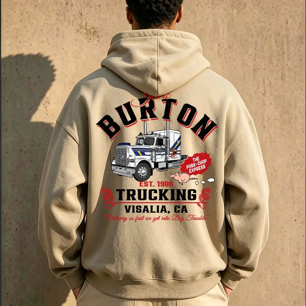 Men's Vintage Trucking Hoodie, Classic Big Rig Graphic Sweatshirt, Workwear Streetwear