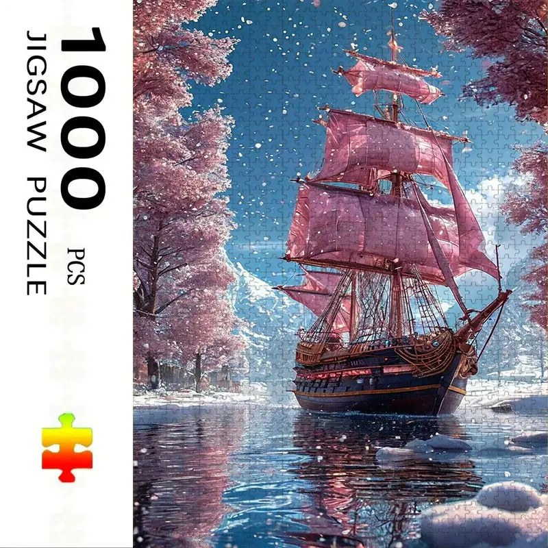 1000 Piece Sailboat Puzzle, Large Adult Family Interactive Toy, DIY Home Decor Brain Challenge, Festive Scene, Durable Puzzle