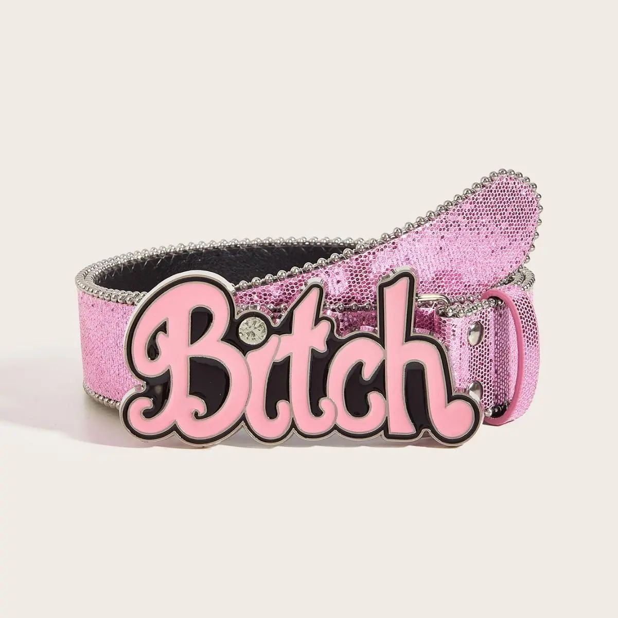 Sparkly Pink Glitter Wide PU Waist Belt, Y2K Alt Streetwear Letter Decor Belt, Women Grunge Aesthetic Adjustable Strap for Jeans & Party Outfits