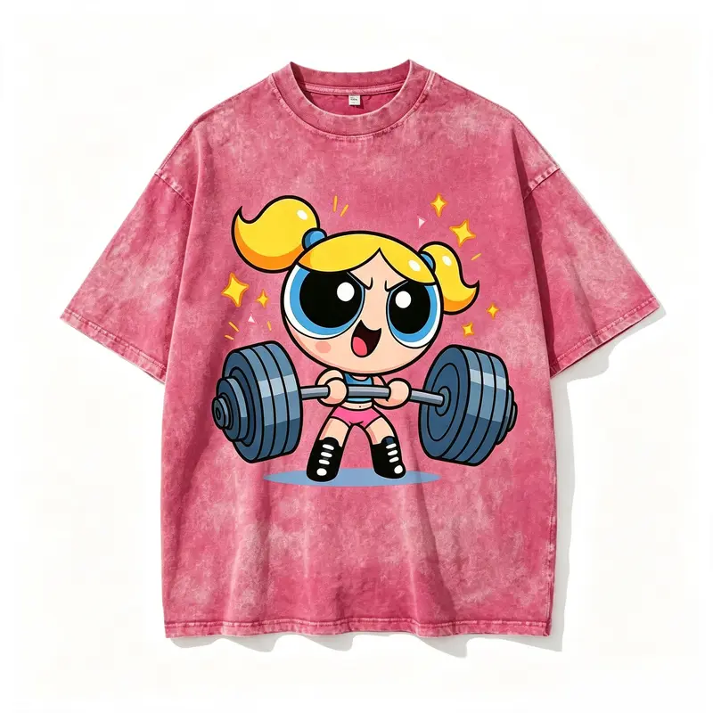 Unisex Y2K Powerpuff Girls Graphic Gym Workout Top - Round Neck Cotton Cute Top, Smooth Seamless Soft Fabric, Weightlifting Gym Workout Apparel, Fan Gift for Sports Enthusiasts