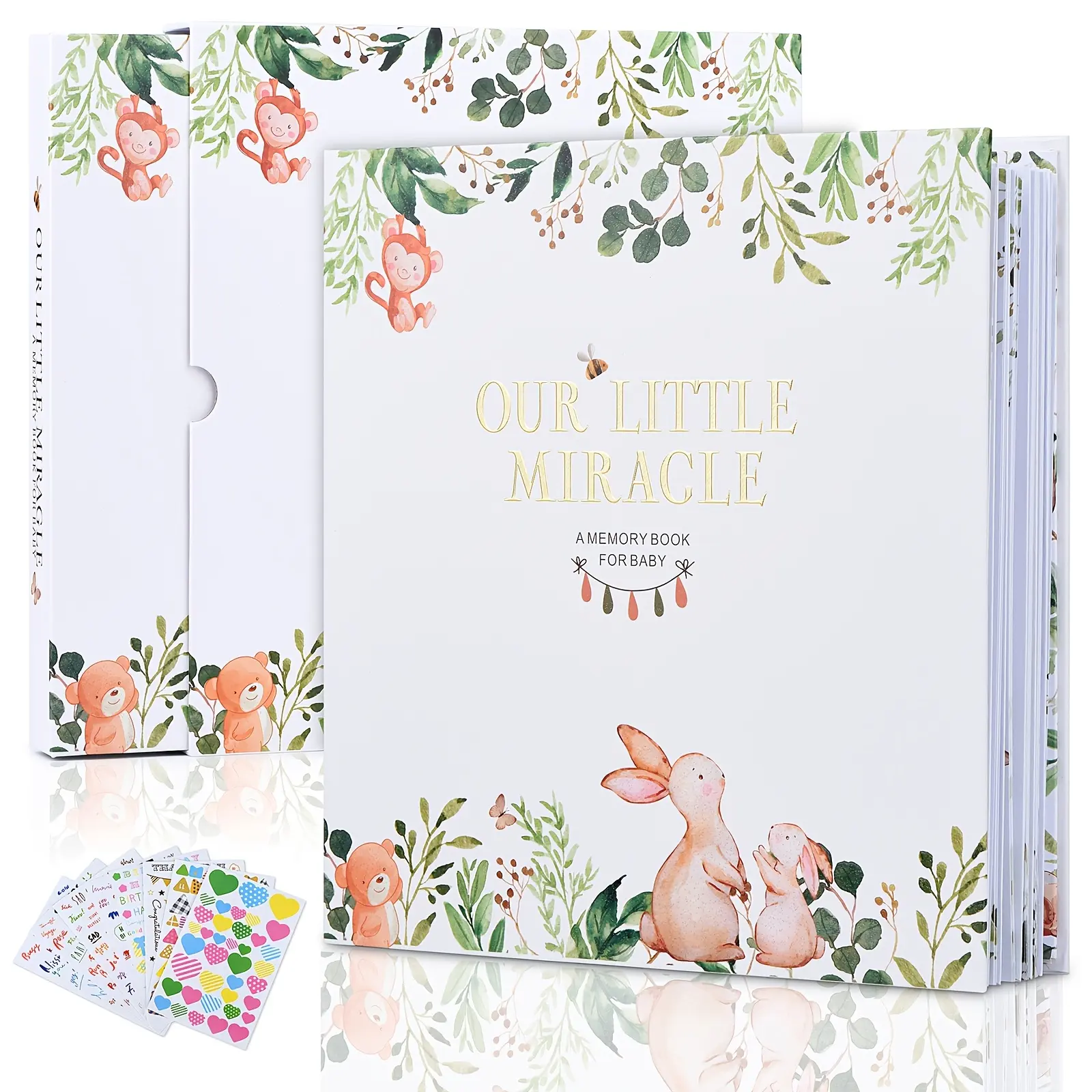 Modern 0-5 Years Gender-Neutral Scrapbook Album, 124-Page Handmade Home Decor Photo Album with Writing Space for Baby Birth & Growth Milestone Records