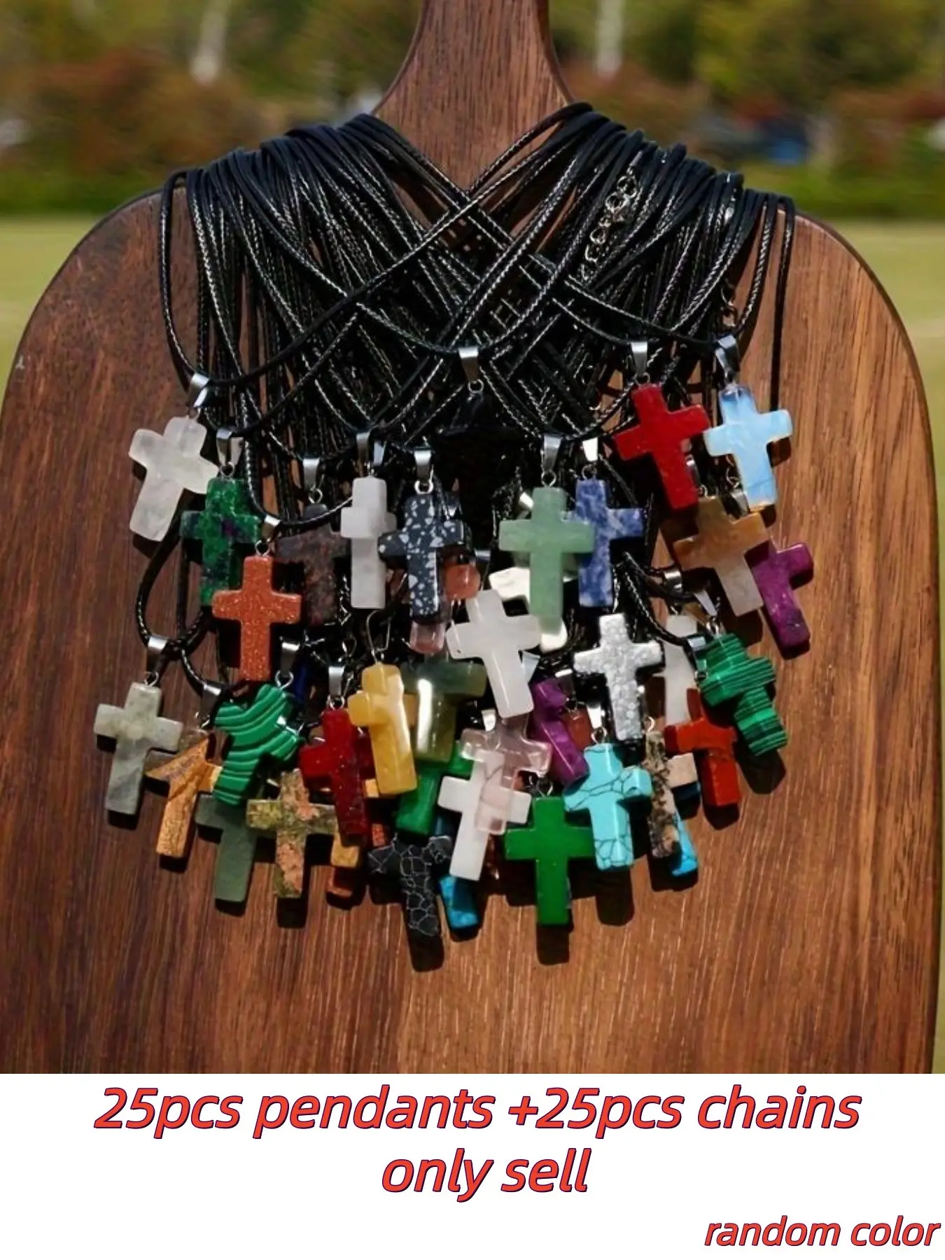 50pcs Natural Stone Cross Pendant Necklace Set, Cross Necklaces, PU Leather Chains, DIY Jewelry Making, Thanksgiving & Easter Gifts