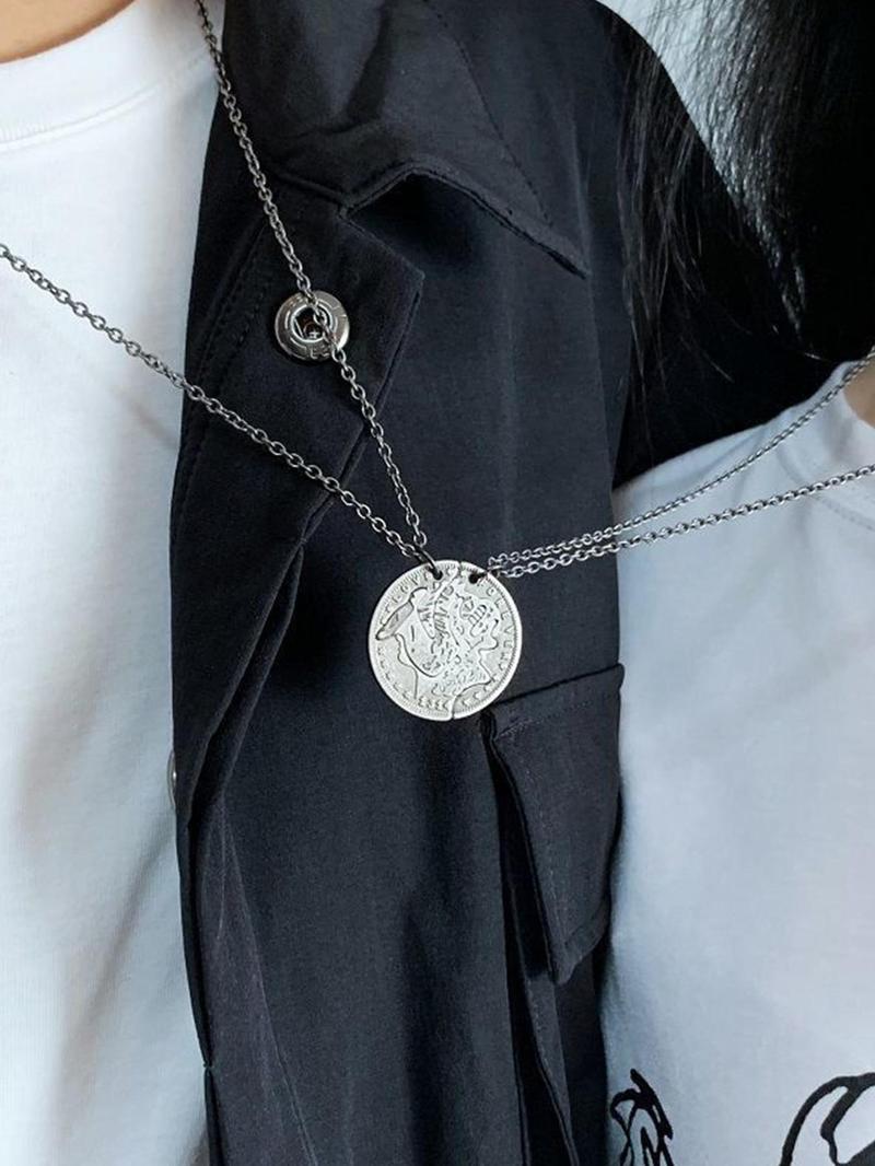 2pcs/set Unisex Asymmetrical Necklace with Deer Design, Casual Trendy Metal Feature, Fashionable Charms Necklace for Daily & Party Decoration, Western Jewelry, Men Jewelry, Friendship Jewelry