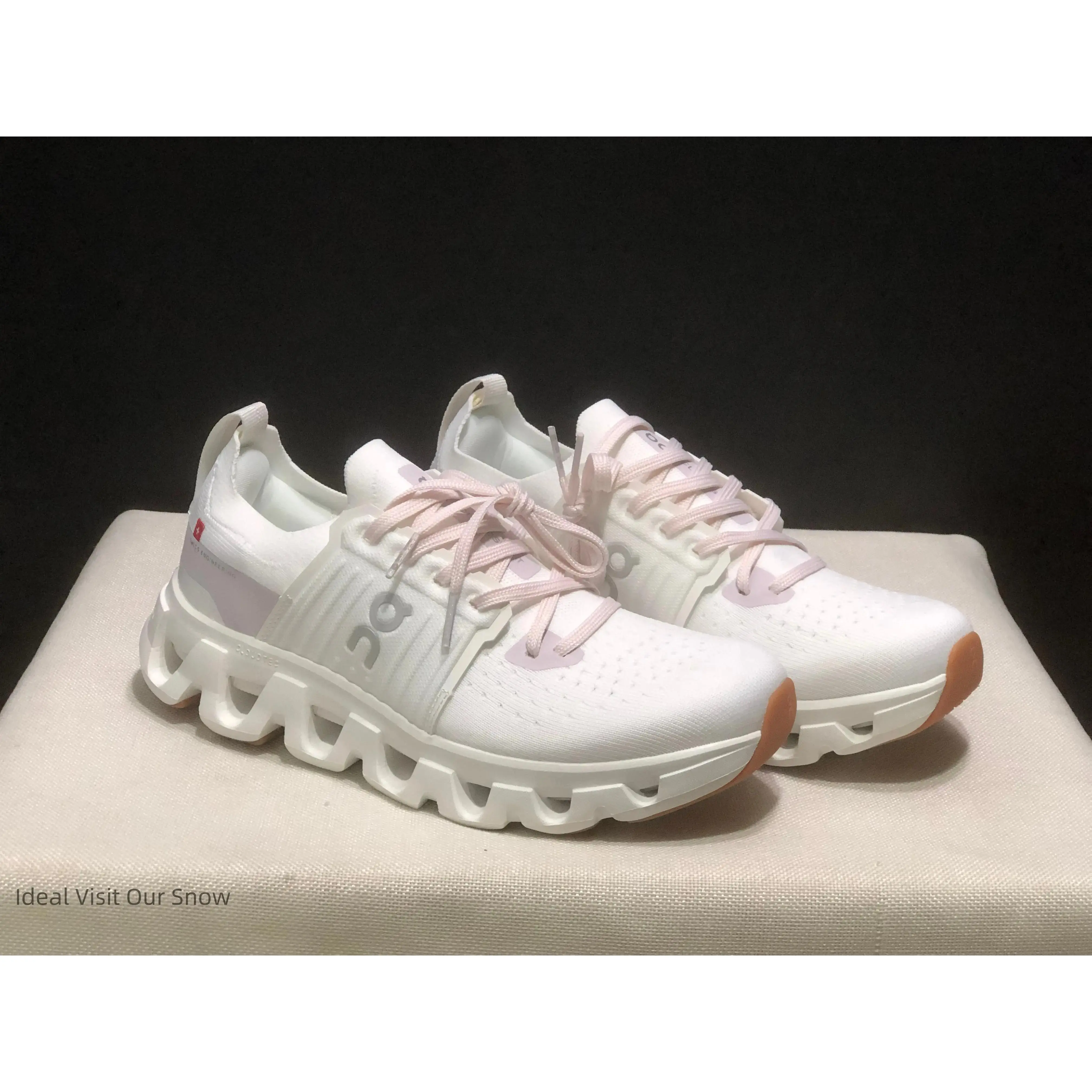 Unisex Matching Knit Wave Cushion Sneakers, Cream Pale Pink Pastel Two Tone Versatile Gym Travel Casual Footwear