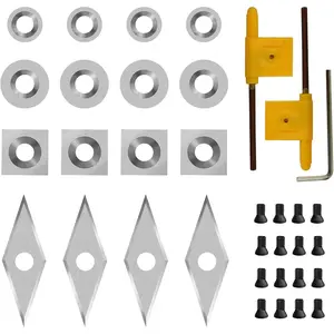35PCS Carbide Lathe Tools Carbide Inserts for Wood Lathe Turning Tool,Include 11mm Square with Radius,12mm and 8.9mm Round,30x10mm Diamond with Sharp Point with Screws 12pcs (M4*8)