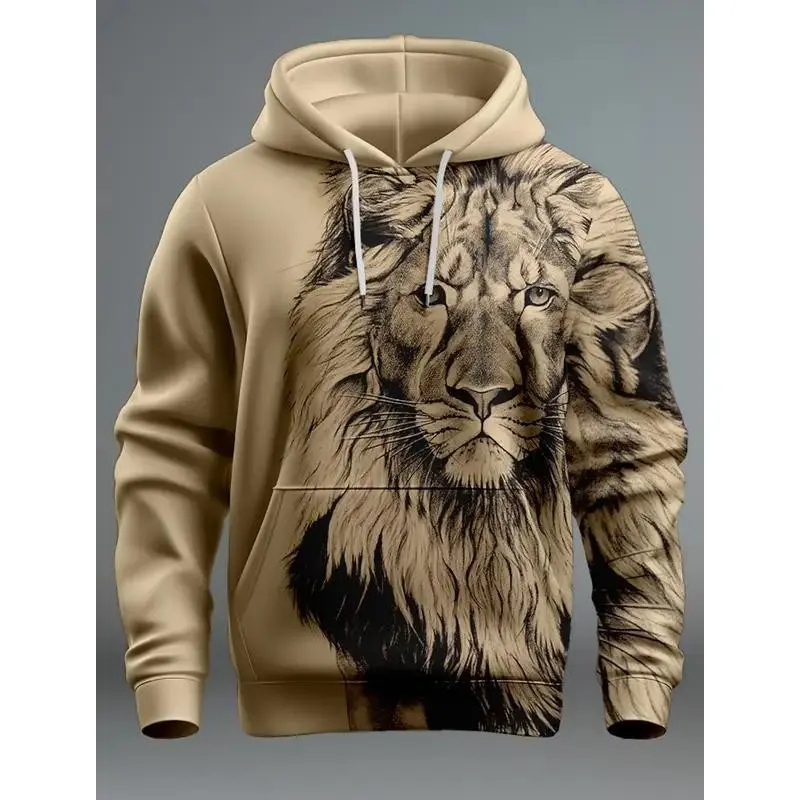 New Graphic Lion Men's Fashion 3D Print Hoodie Streetwear Hoodies Long Sleeve Hooded Print Front Pocket Spring Hoodie Sweatshirt