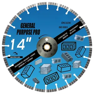 14 Inch Diamond Concrete Saw Blade, Turbo Segmented General Purpose Blade Dry/Wet Cutting Concrete, Reinforced Concrete, Masonry, Brick, Block,1"-20mm Arbor