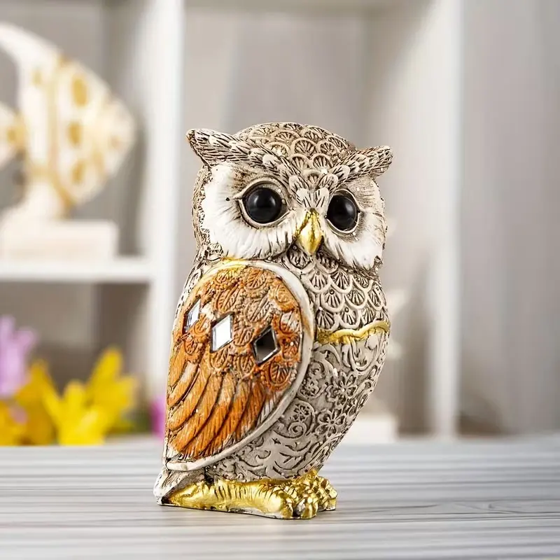 Owl resin decoration, creative side-head standing hollow-patterned artistic owl sculpture - suitable for home, office, bookshelf and desktop decoration