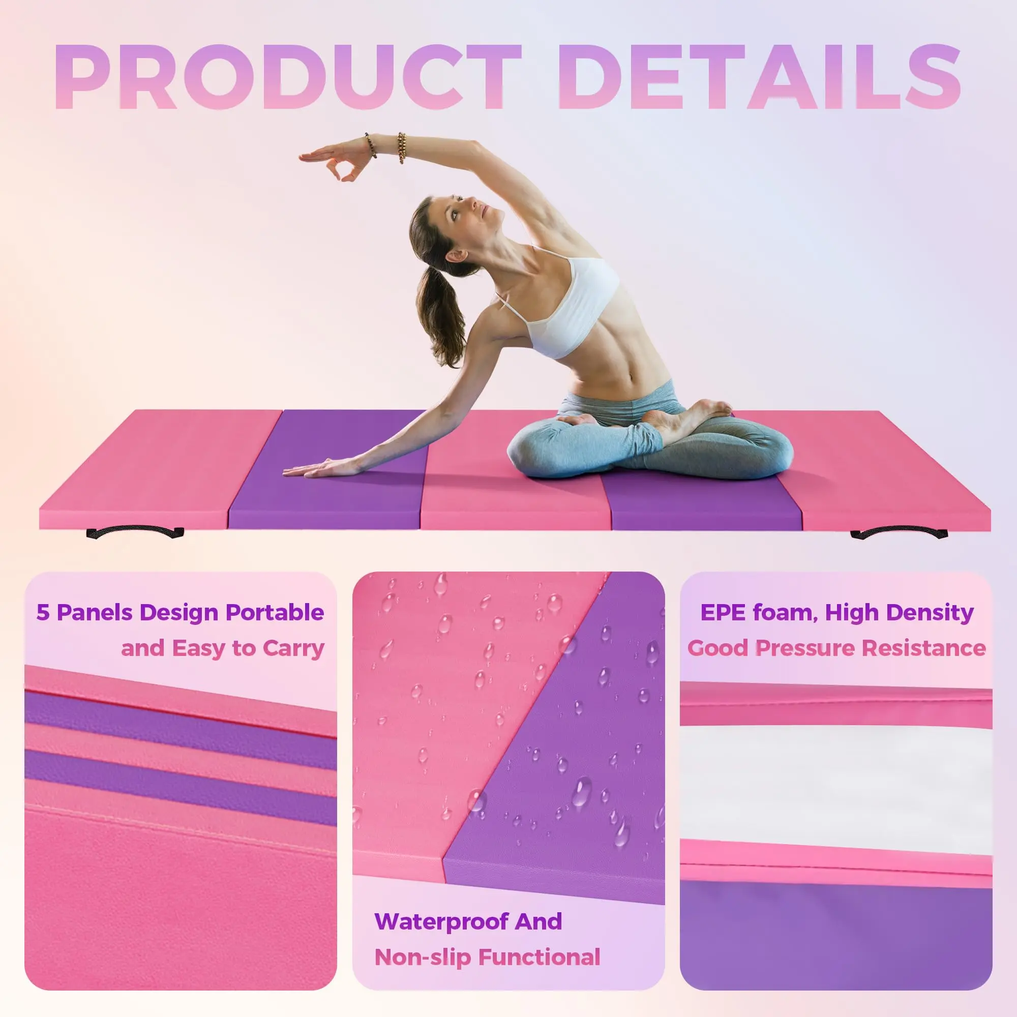 Garvee Superior Folding Gymnastics Mat – 180x60x5cm, Thick Non-Slip EPE Foam, 4/5 Panel Collapsible Exercise Pad, Portable and Easy to Clean, Ideal for Home Gym, Yoga, Pilates, Martial Arts