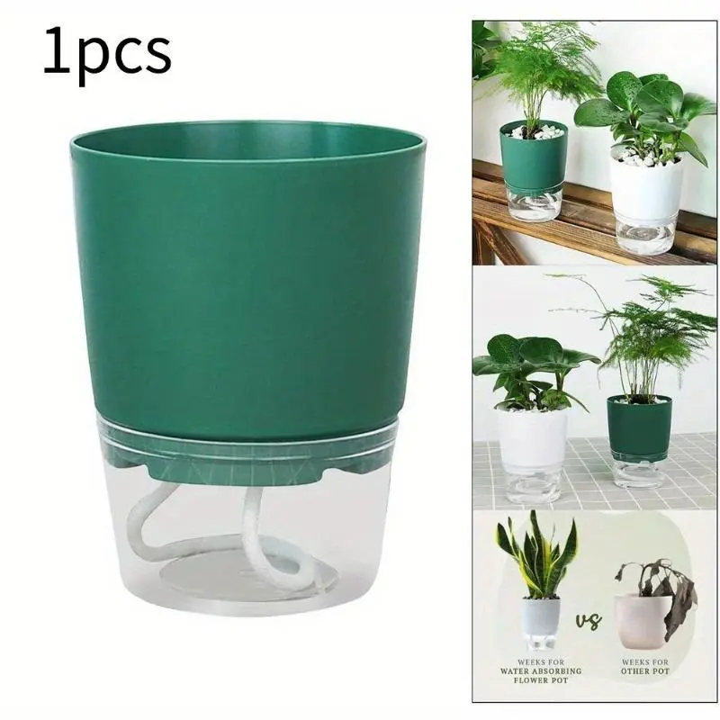 Lazy Hydroponic Flower Pot Automatic Water Absorbing Flowerpot Transparent Double Layer Plastic Resin Self Watering Planters Plant Office