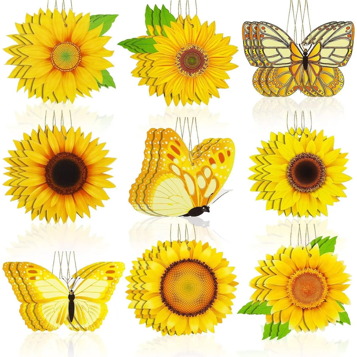 27 Pcs Summer Sunflower Wooden Tree Ornament Set Hanging Butterfly Tree Decoration with Rope Pendant Hanging Tag Wood Cutout Decoration for Home Birthday Party Supplies