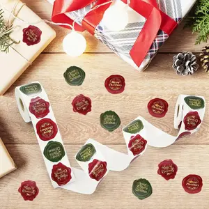 500 Pcs Christmas Stickers Roll, Merry Xmas Wax Seal Labels for Cards, Envelopes, Gifts, Holiday Decorations, Durable Smooth Surface