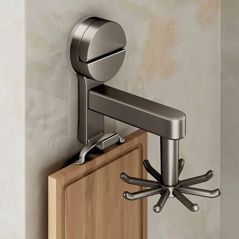 Suction Cup Kitchen Storage Rack, No Drill Installation, 360 Degree Rotating Hooks, Space Saving, Durable Plastic, Multi Functional Organizer, Home Organizer Hooks