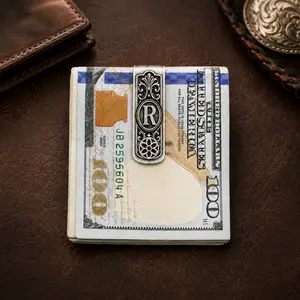 Personalized Cow Tag Money Clip , Handmade Western Money Holder with Copper Initial, Hand Engraved Custom Gift