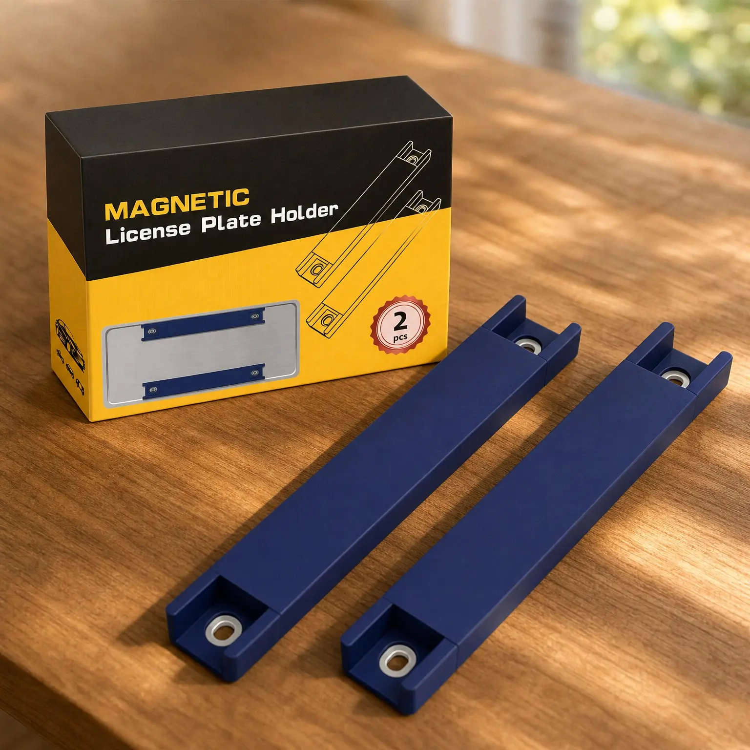 2 Pack Magnetic License Plate Holder, Rubber Coated No Drill Car Dealer Test Driving Plate Holder with Blue Demo Tag and ScrewsGift