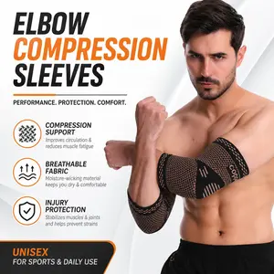 Copper Infused Elbow Compression Sleeves, 3D Elastic Knitted Elbow Support Brace, Injury Protection, Muscle Fatigue Relief, Unisex, 1 Pack/pair