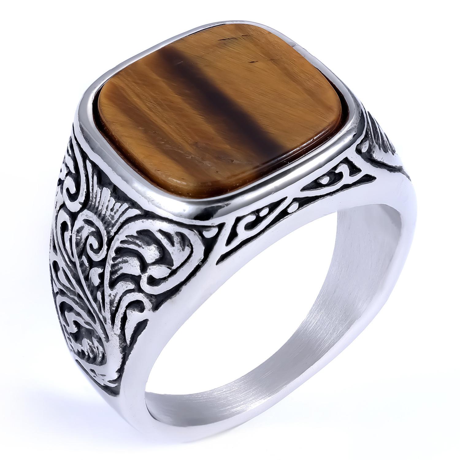 Unique European and American style, unisex carved minimalist square turquoise ring