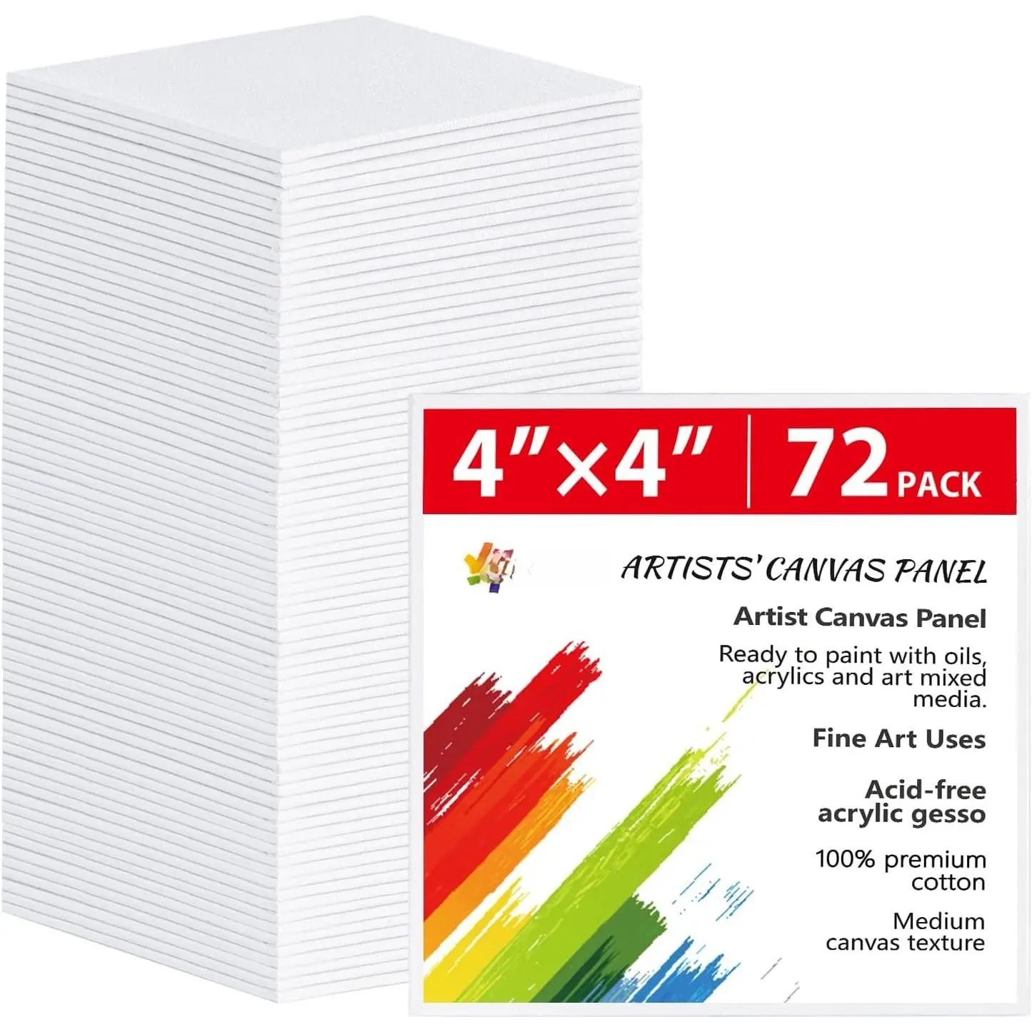 72 count 4x4inch Mini Canvas Boards for Painting, Square Art Panels |   Primed Acid Free Blank for Oil,Watercolor, , Collage Art Projects