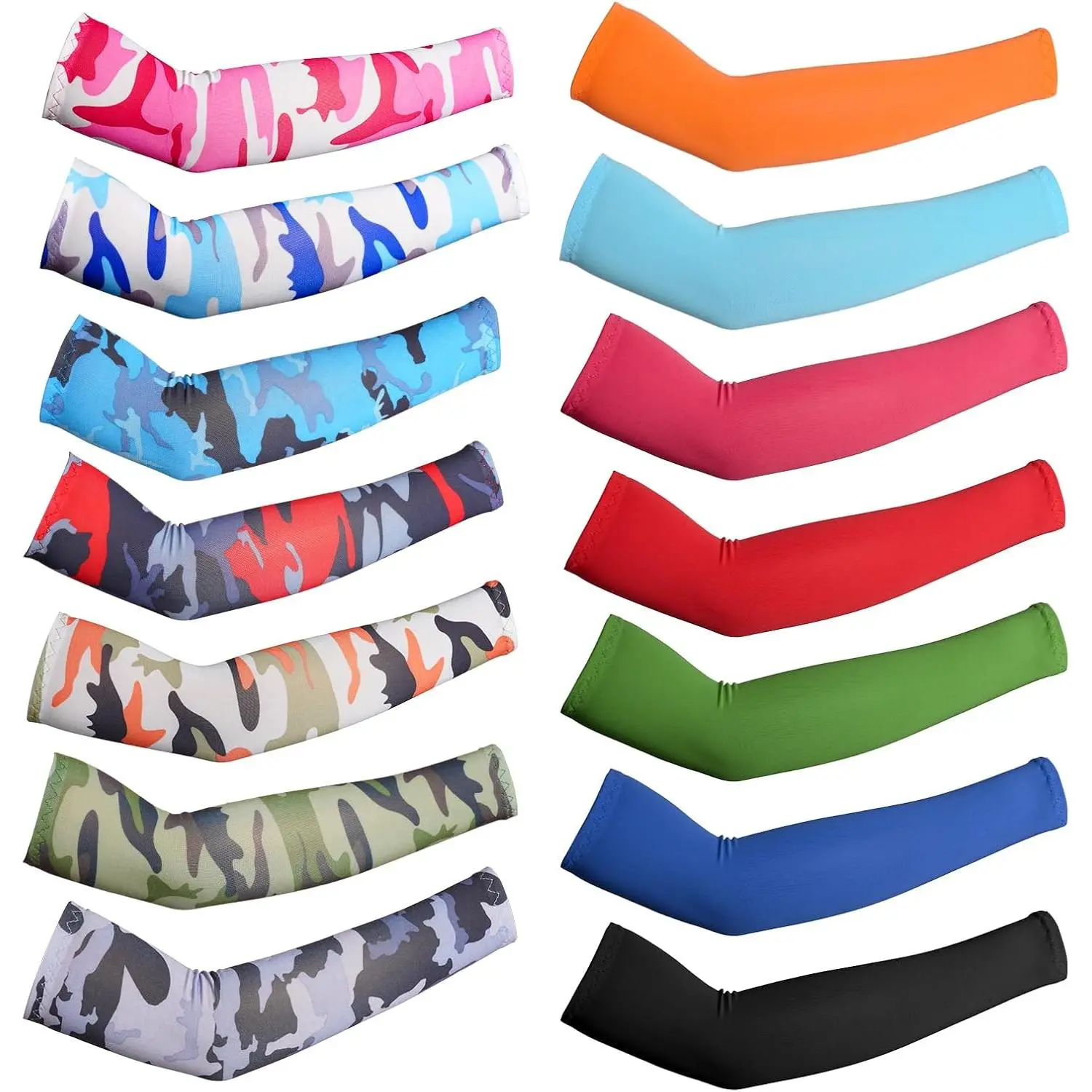 Unisex Kids Full Arm Compression Sleeves Pairs Set (14 Pairs) - UV Protect, Snug Fit, Cooling Cover for Basketball, Baseball