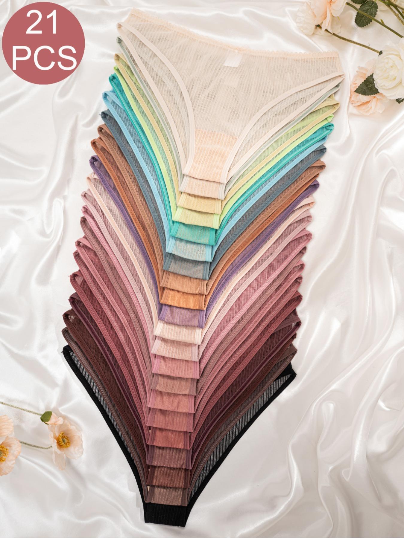 Women's 21pcs Heart Print Bow Decor Contrast Lace Knicker, Soft Comfy Breathable Panty for Daily Wear, Underwear for All Seasons