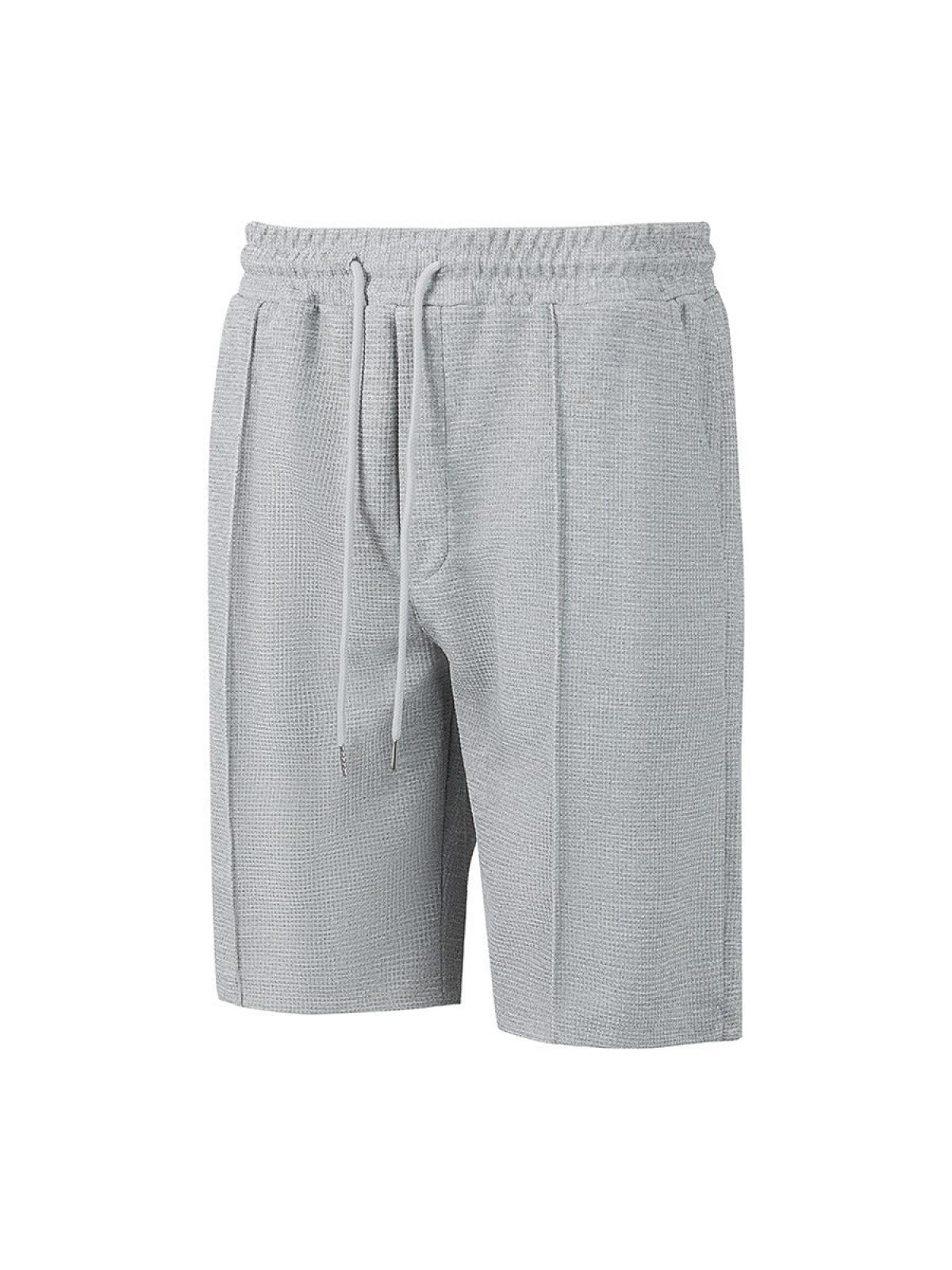 Men's Waffle Knit Shorts Elastic Waist Drawstring Knee Length Shorts With Pockets Waffle Knit Solid Color Breathable Lightweight Soft Comfortable Durable Stretch For Summer Outdoor Sports Casual Daily Wear