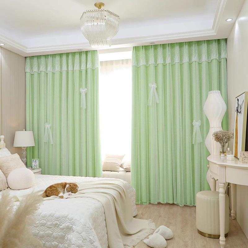 Double Layer Curtain, 2 Counts/set Modern Simple Solid Color Curtain, Window Drapes for Home Living Room Bedroom Decor