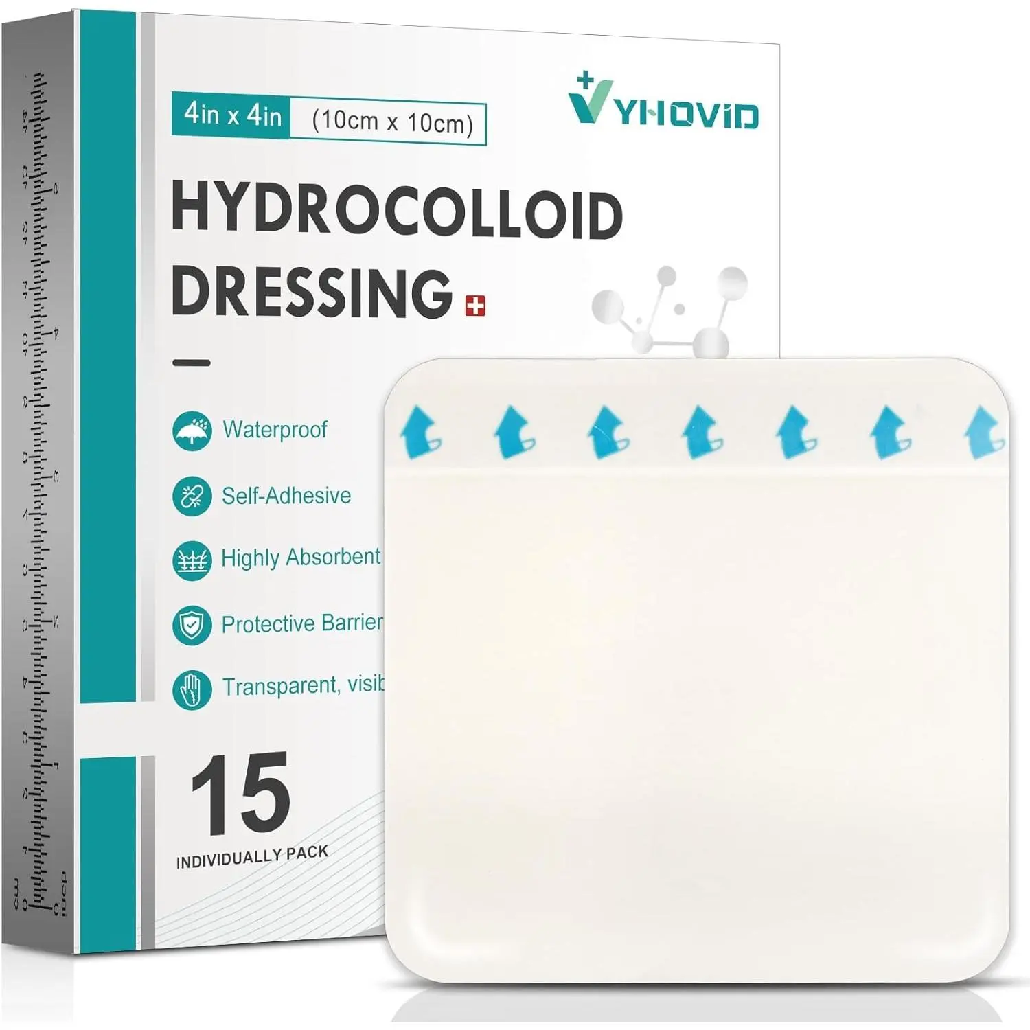 15 Pack Hydrocolloid Wound Dressing 4" x 4", Hydrocolloid Patch Bandages with Self-Adhesive, Bed Sore Bandages, Highly Absorbent for Burn, Blister, Acne Care, Sterile and Waterproof