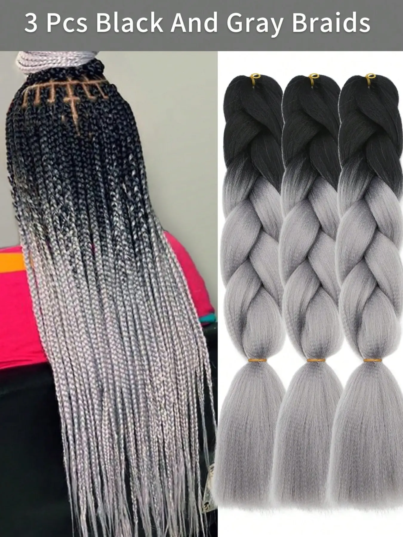 3pcs 24inch Gradient Synthetic Hair Braids, Retro European Boxing Braid Style, Durable and Fade-Resistant, Perfect for Streetwear and Music Festivals