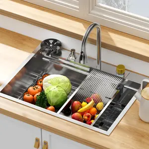 GARVEE30 Inch Brushed Nickel Waterfall Kitchen Sink Set - 304 Stainless Steel, Single Bowl, Multifunctional, Heavy-duty, Ultra-large Capacity, Standard Size, Family and Bar Sinks
