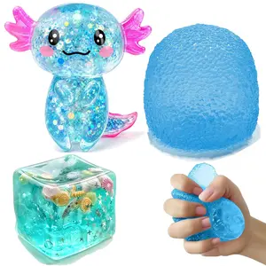 3Pcs Taba Squishies Fidget Toys,Stress Balls for Kids Adults,Axolotl Squishy&Bear Squishies&Stress Cube Sensory Toys for Kids with Autism,Classroom Prize, Birthday Gifts Party Favors