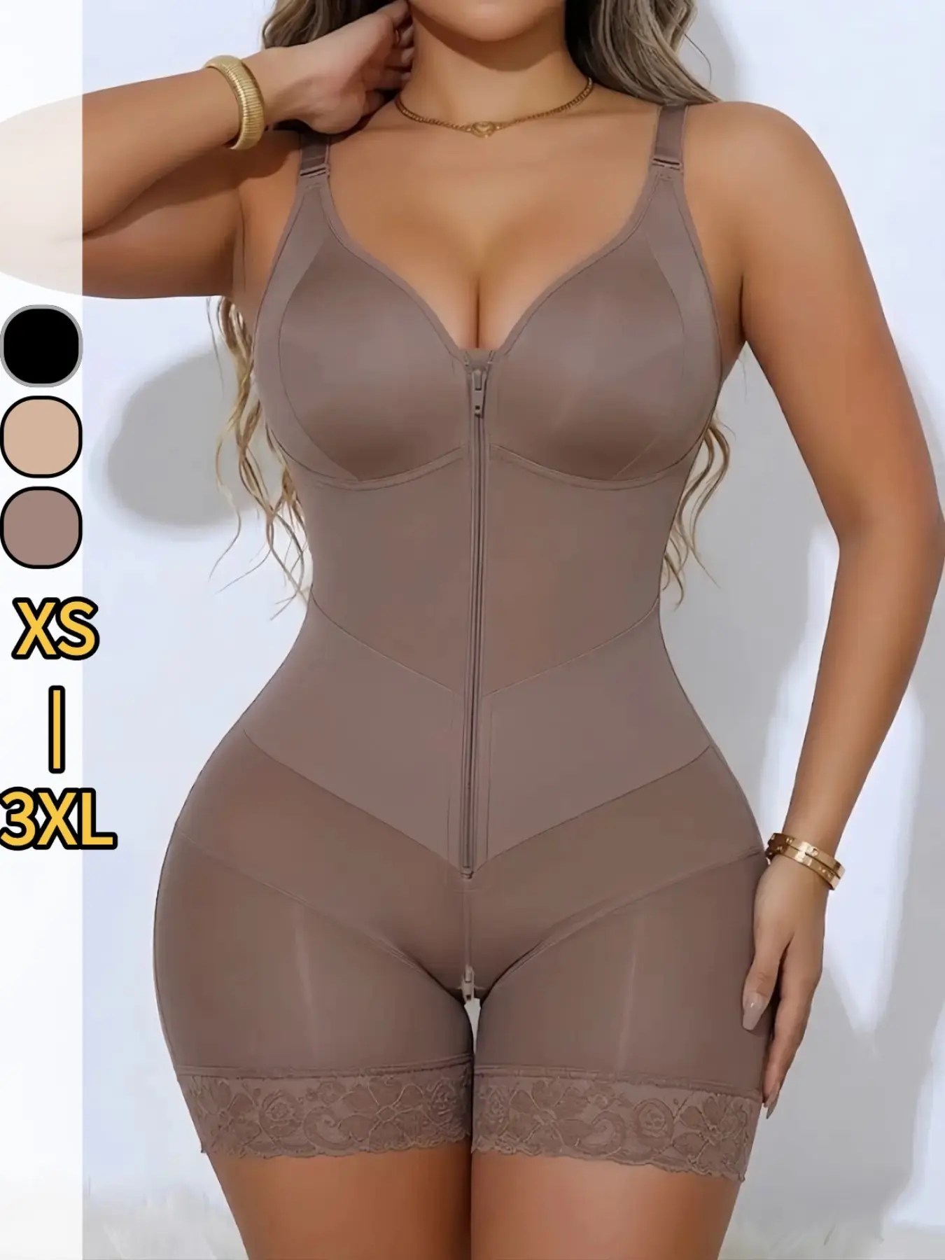 Women's Sculpting Bodysuit Shapewear, Front Zip Waist Smoothing Body Shaper, Butt Lifting One Piece with Tummy Support, Everyday Seamless Shaping Wear