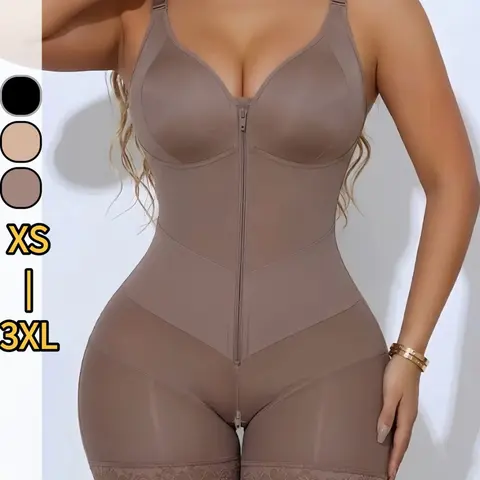 Women's Sculpting Bodysuit Shapewear, Front Zip Waist Smoothing Body Shaper, Butt Lifting One Piece with Tummy Support, Everyday Seamless Shaping Wear，Perfect for fall and winter; can be worn year-round