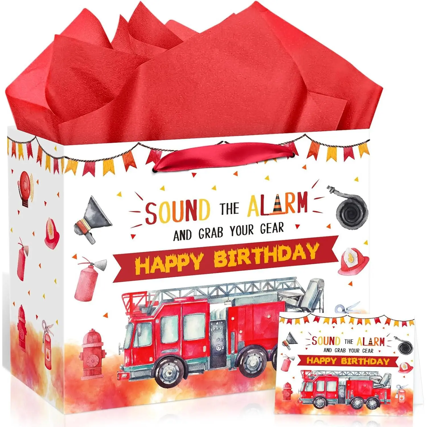Firetruck  Bag Firetruck Birthday Decorations Fire  Party Favors Bags with Wrapping Paper Greeting Card Firefighter Birthday Wrapping Paper Bags for  Shower Party Favors Supplies