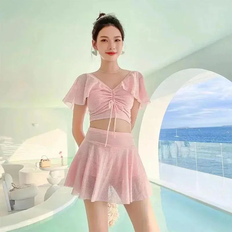 Japanese Korean Style New Hot Swimsuits Two Piecce Split Lace Bikini Set Sexy Swimwear Bikini Mujer 2025 Dropshipping