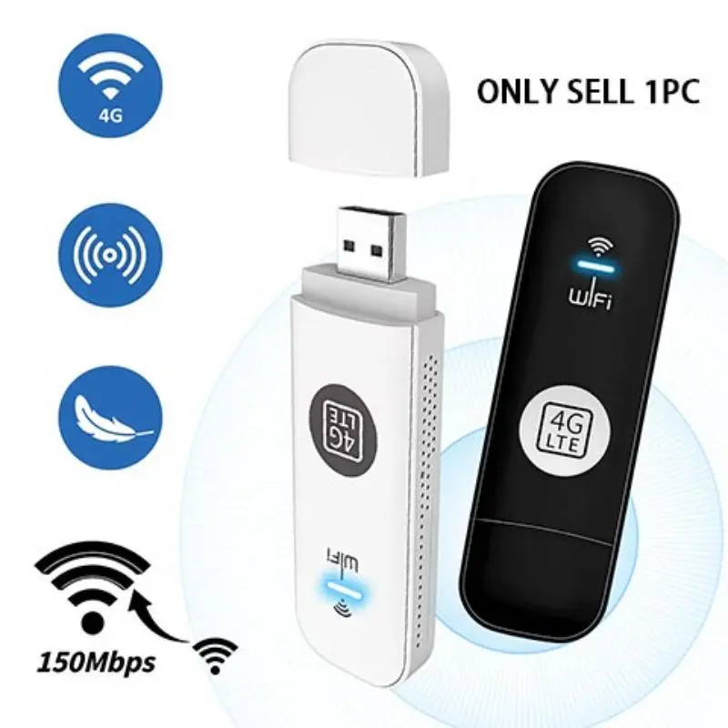 USB Modem 4G LTE WiFi Router 150Mbps Unlocked Portable Wifi Pocket Mobile Hotspot Wireless Dongle with SIM Card Slot Plug & Play Supports 10 Devices for Car Outdoor Travel PC Notebook Laptop TV Data SIM card not included