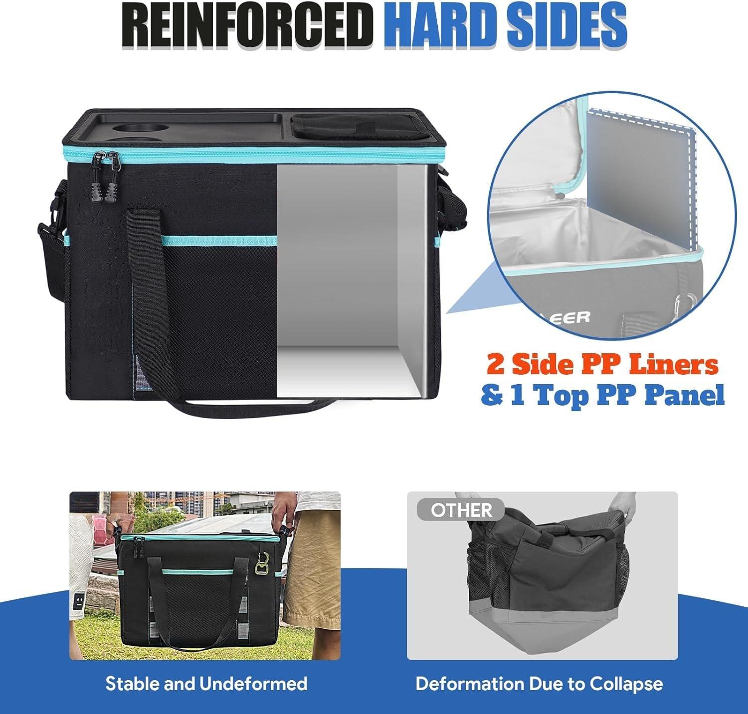 SUNDAY MIRTH Soft Cooler Bag with Hard Shell & 2 Cup Holders, Portable 40L/70 Cans Collapsible Cooler Bags Insulated with Leakproof for Travel, ice chests and Cooler Lunch Box for Beach Camping Picnic