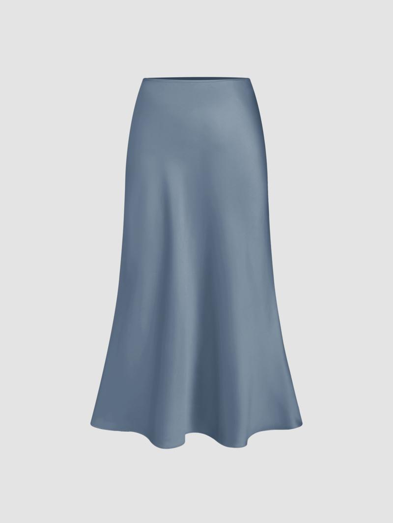 Cider Satin Solid Ruffle Long Skirt Fashion Bottom