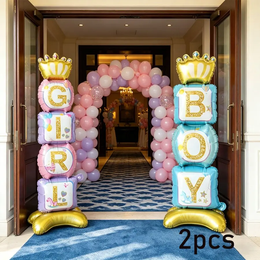 2pcs Standing Gender Reveal Party Balloons, Bright Blue and Foil Decor, Perfect for Birthday, Valentine's Day, Christmas, New Year, Graduation, Wedding