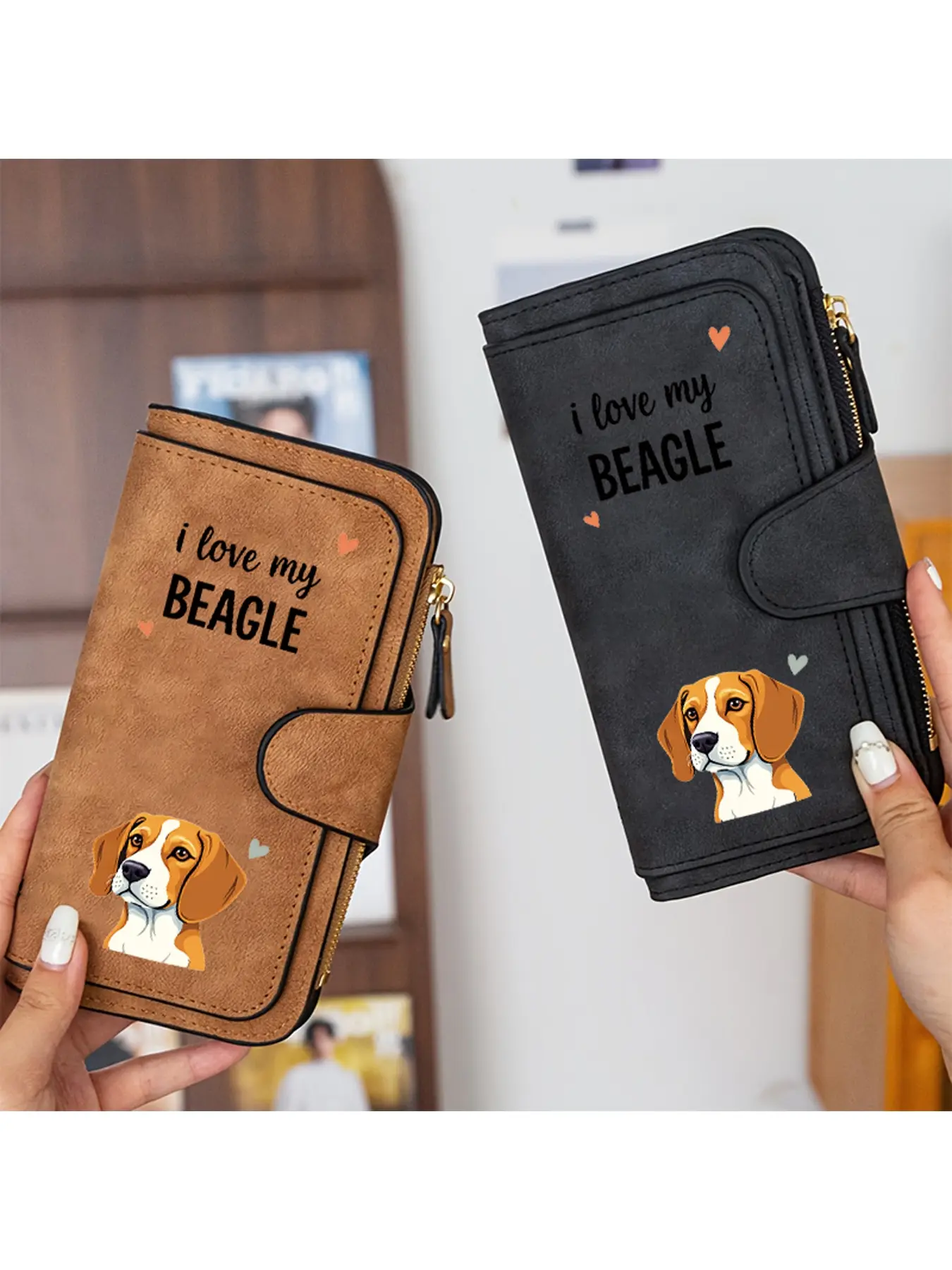 1 piece of ladies' long coin purse with cute little dog and heart decoration, fashionable ladies' handbag, multi card slot design, storing your documents, cards and cash, it is a perfect birthday gift/Halloween gift/Christmas gift