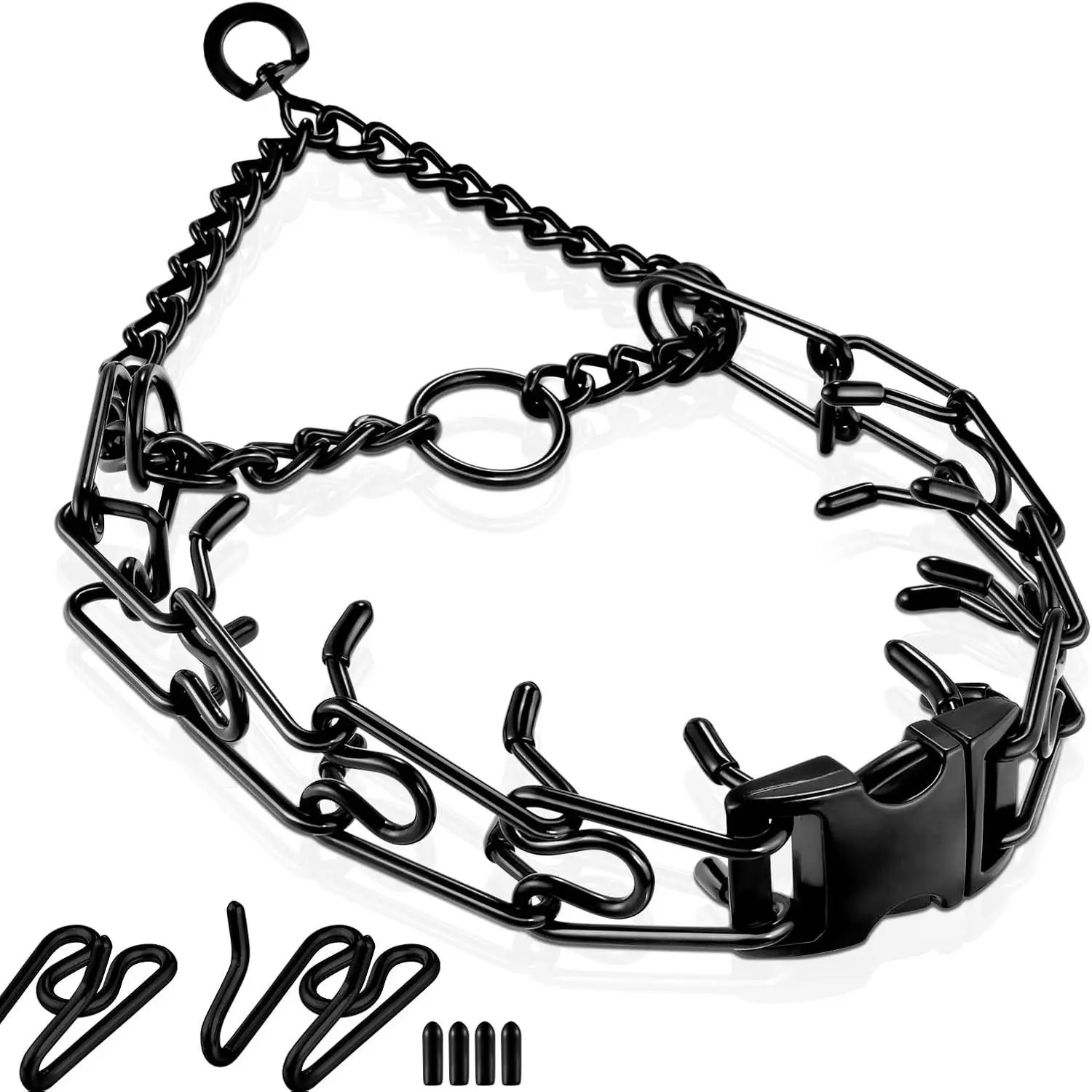 Adjustable Prong Pinch Training Dog Collar with Quick Release Buckle for Pulling Behavior Correction, M/L for 18-23" Neck Size