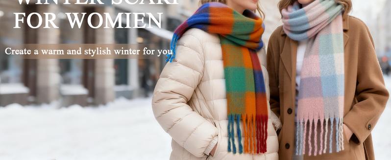 Womens Winter Scarf Chunky Plaid Thick Blanket Scarf Big Coloured Warm Shawl Wrap