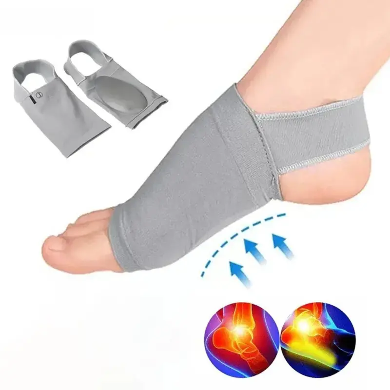 Unisex One-Size Compression Arch Support Gel Pad Brace Sleeve - PVC Wrap-Style Breathable Ankle Foot Wrap for Plantar Fasciitis Pain Relief, Recovery, Workout Wear